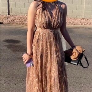 Windsor Gold Pleated Halter Gown for Weddings